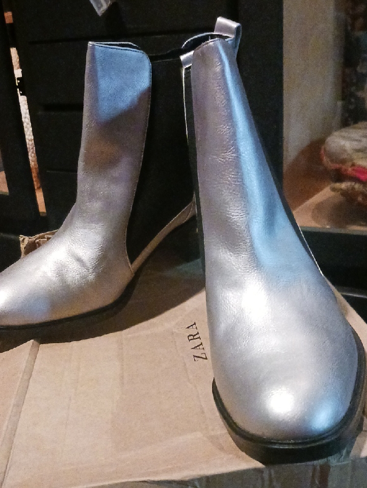 Zara Metallic Silver Chelsea Ankle Boots